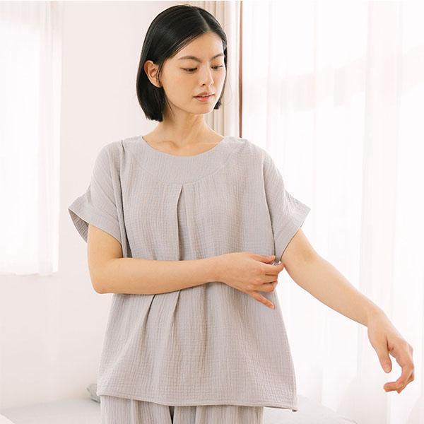 呼吸二重紗前打折連袖上衣-共2色 