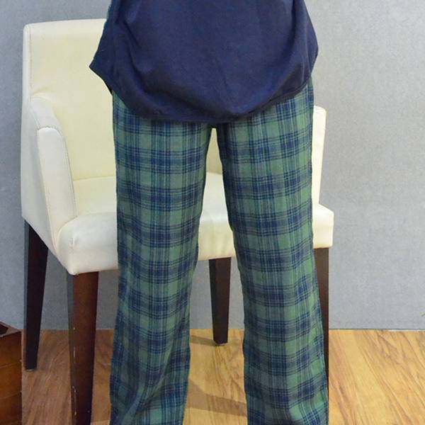 英倫風雙層紗格紋家居褲／居家長褲(共3色) 家居服,舒適,刺繡,台灣設計,台灣製造,文青,文創設計,刺蝟,居家良品
