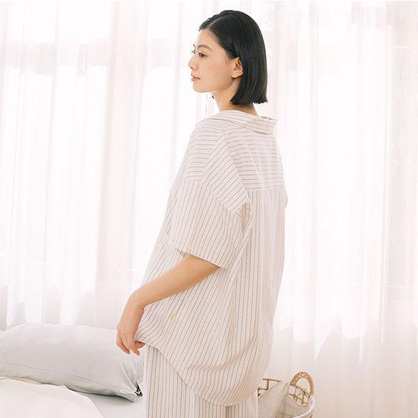 夏日清爽條紋開襟上衣套裝-共2色 