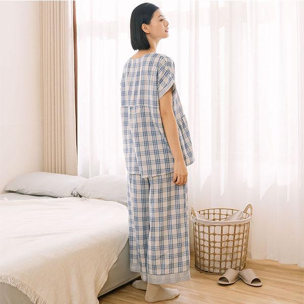 輕薄透氣格紋重紗上衣套裝-共2色 
