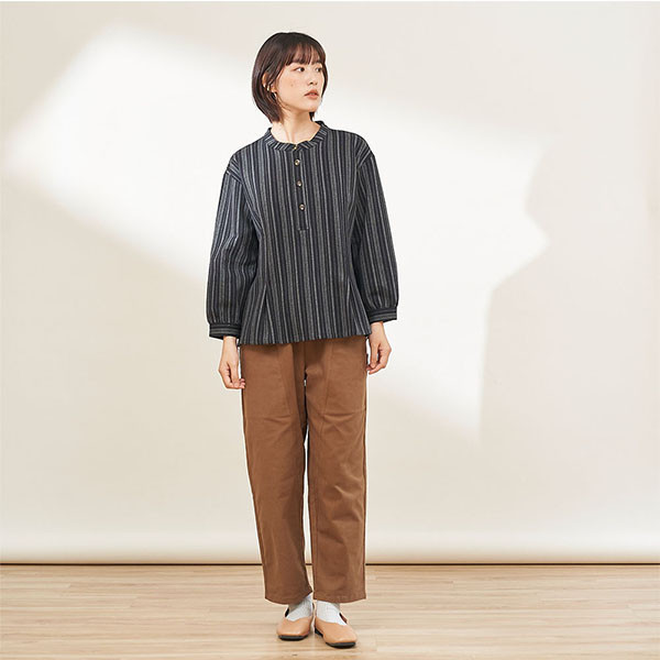 磨毛感直條半開襟上衣-共2色 