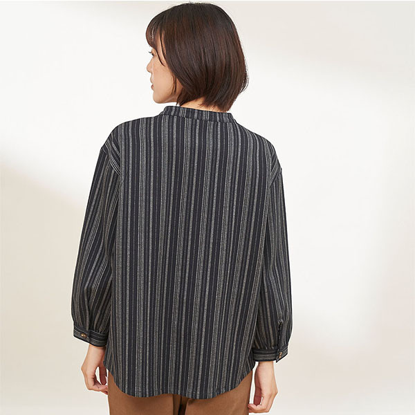 磨毛感直條半開襟上衣-共2色 