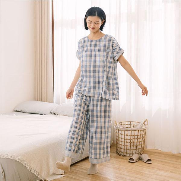 輕薄透氣格紋重紗上衣套裝-共2色 