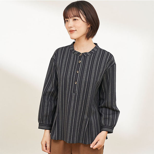 磨毛感直條半開襟上衣-共2色 