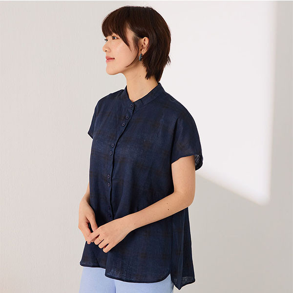 日系棉麻格紋連袖襯衫-共2色 