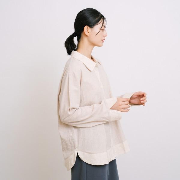 棉麻感刺繡拼接純棉開襟衫-共2色 棉麻感刺繡拼接純棉開襟衫,外出服,上衣,棉,米杏色,藍色,FANTINO,凡第諾