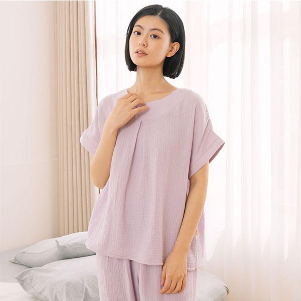 呼吸二重紗前打折連袖上衣-共2色 