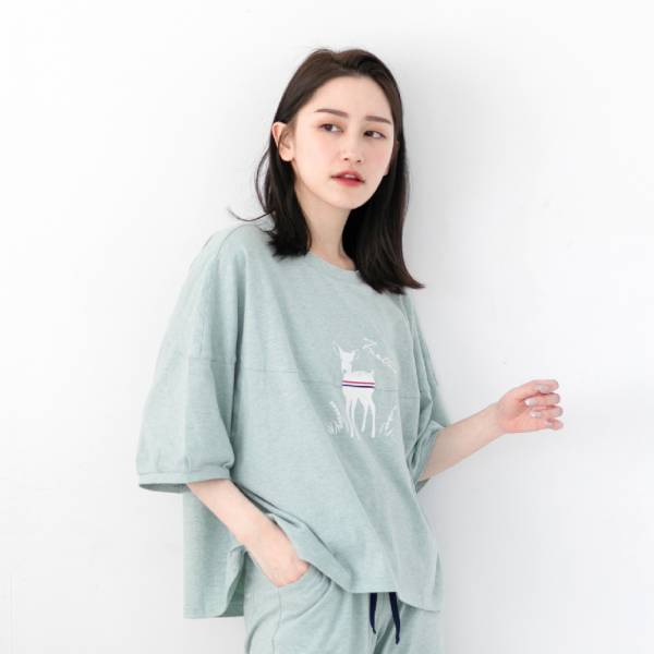 MIT有機棉森林小鹿五分落肩居家服上衣-共5色 睡衣,家居服,居家服,家居褲,居家褲,舒服睡衣,umorfil,膠原蛋白紗,美膚膠原蛋白,有機棉,親膚