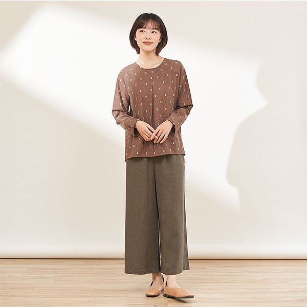 結點刺繡棉麻上衣-共2色 