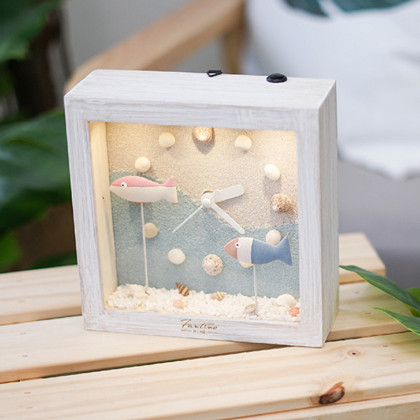 海洋深呼吸 手工木作時鐘-探索深海 魚左 家居品, 時鐘, 原木時鐘, 海洋時鐘, 手工時鐘, 療癒時鐘