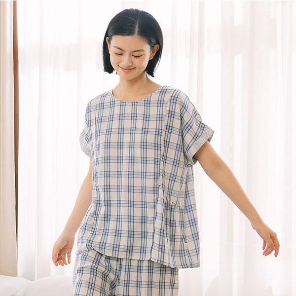 輕薄透氣格紋重紗上衣-共2色 