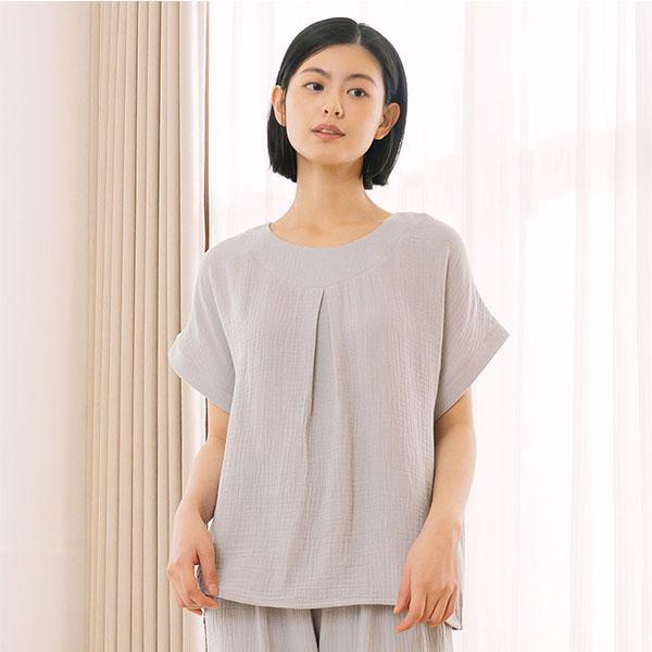 呼吸二重紗前打折連袖上衣-共2色 