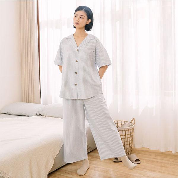 夏日清爽條紋開襟上衣套裝-共2色 