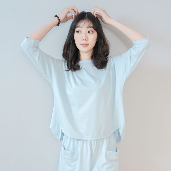 UMORFIL®膠原蛋白素面七分袖家居服/睡衣/居家服-水藍 睡衣,家居服,居家服,家居褲,居家褲,舒服睡衣,umorfil,膠原蛋白紗,美膚膠原蛋白,有機棉,親膚