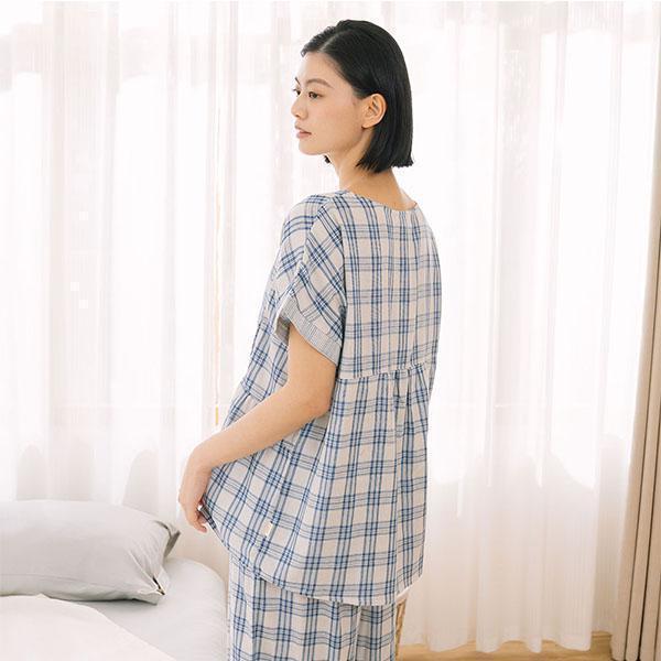 輕薄透氣格紋重紗上衣套裝-共2色 
