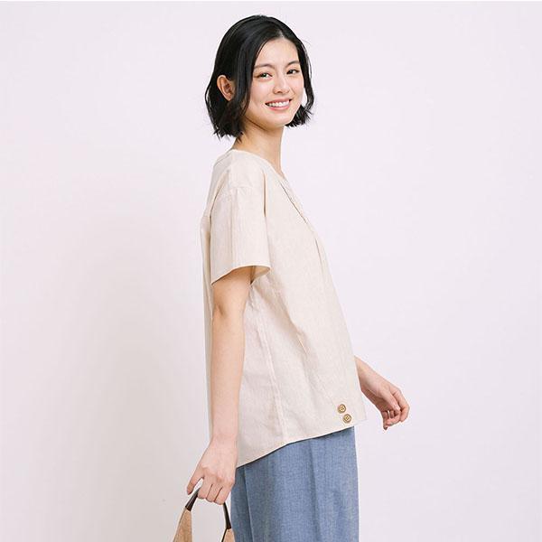 透氣棉麻釦子裝飾上衣-共2色 