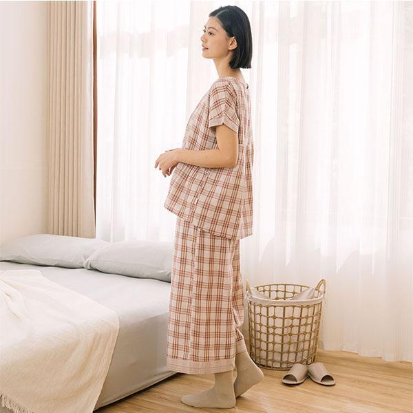 輕薄透氣格紋重紗上衣套裝-共2色 