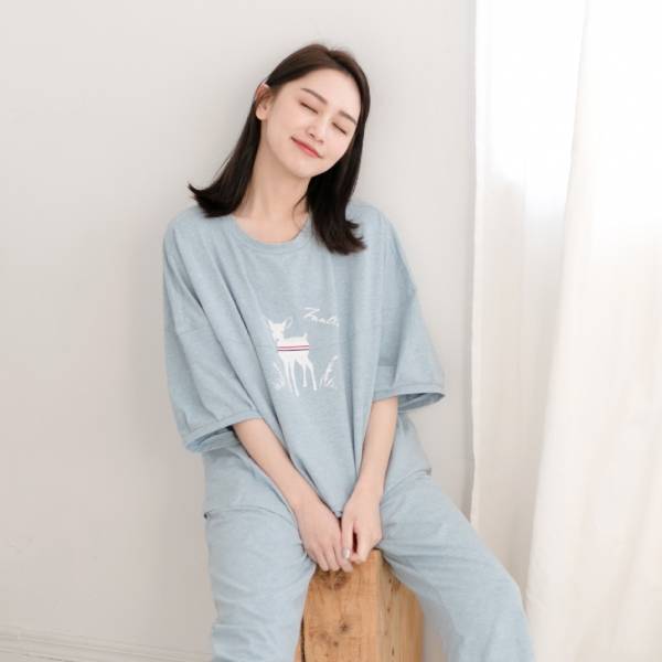 MIT有機棉森林小鹿五分落肩居家服上衣-共5色 睡衣,家居服,居家服,家居褲,居家褲,舒服睡衣,umorfil,膠原蛋白紗,美膚膠原蛋白,有機棉,親膚