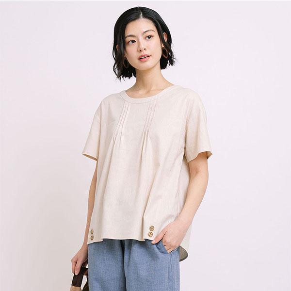 透氣棉麻釦子裝飾上衣-共2色 
