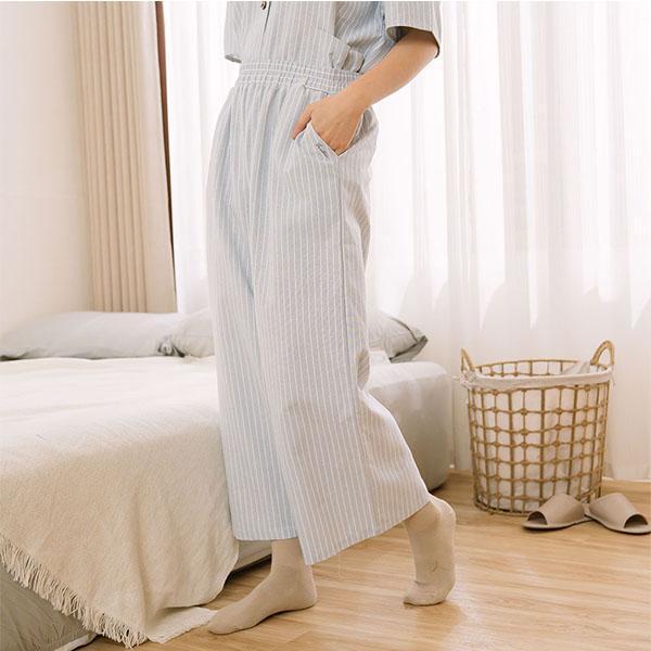 夏日清爽條紋寬褲-共2色 