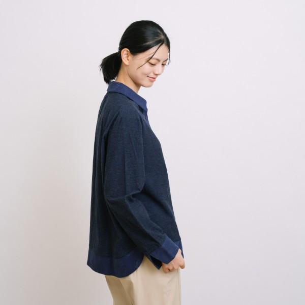 棉麻感刺繡拼接純棉開襟衫-共2色 棉麻感刺繡拼接純棉開襟衫,外出服,上衣,棉,米杏色,藍色,FANTINO,凡第諾
