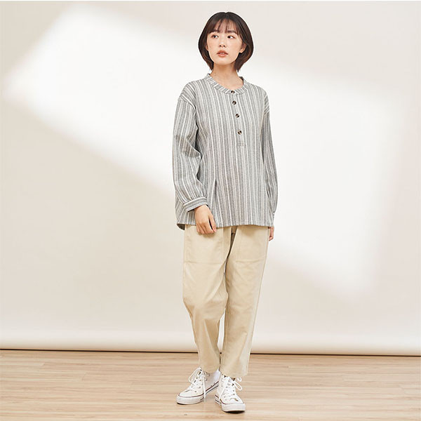 磨毛感直條半開襟上衣-共2色 