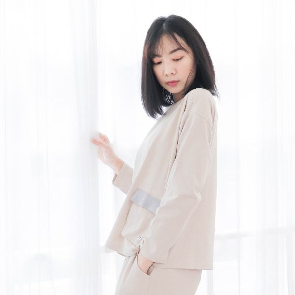MIT有機棉素面跳色口袋長袖家居服/睡衣/居家服-麻花卡其 睡衣,家居服,居家服,家居褲,居家褲,舒服睡衣,umorfil,膠原蛋白紗,美膚膠原蛋白,有機棉,親膚
