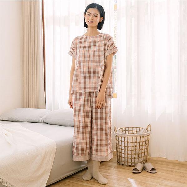輕薄透氣格紋重紗上衣套裝-共2色 