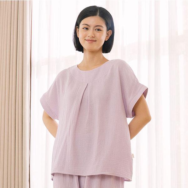 呼吸二重紗前打折連袖上衣-共2色 