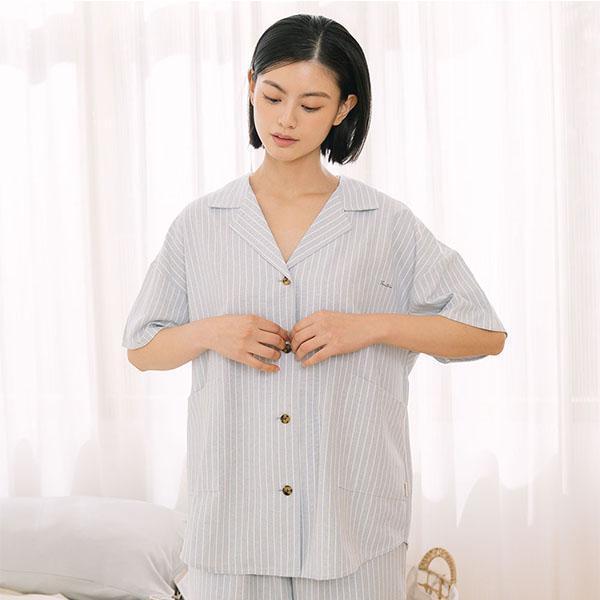 夏日清爽條紋開襟上衣-共2色 