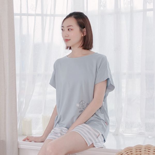 UMORFIL膠原蛋白短袖家居服│睡衣居家服-淺灰 睡衣,家居服,居家服,家居褲,居家褲,舒服睡衣,umorfil,膠原蛋白紗,美膚膠原蛋白,有機棉,親膚