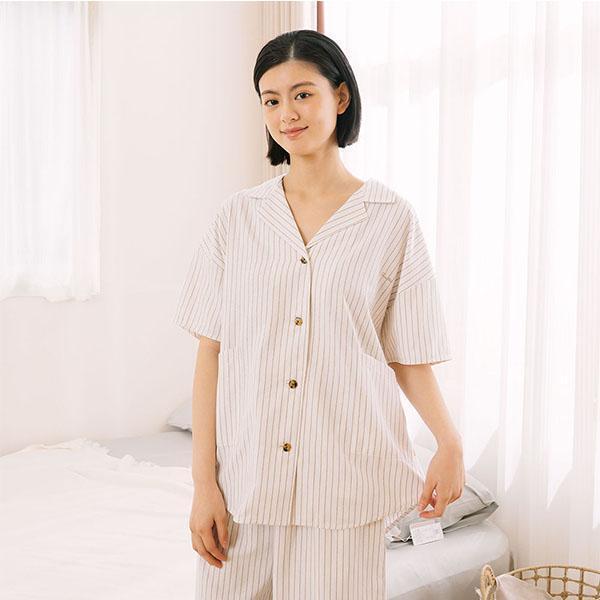 夏日清爽條紋開襟上衣-共2色 