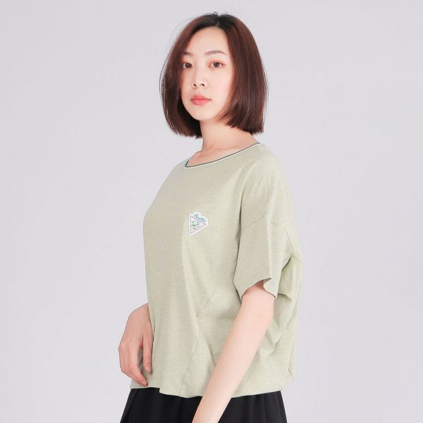 MIT有機棉修身圓領衫(女)-麻花綠 