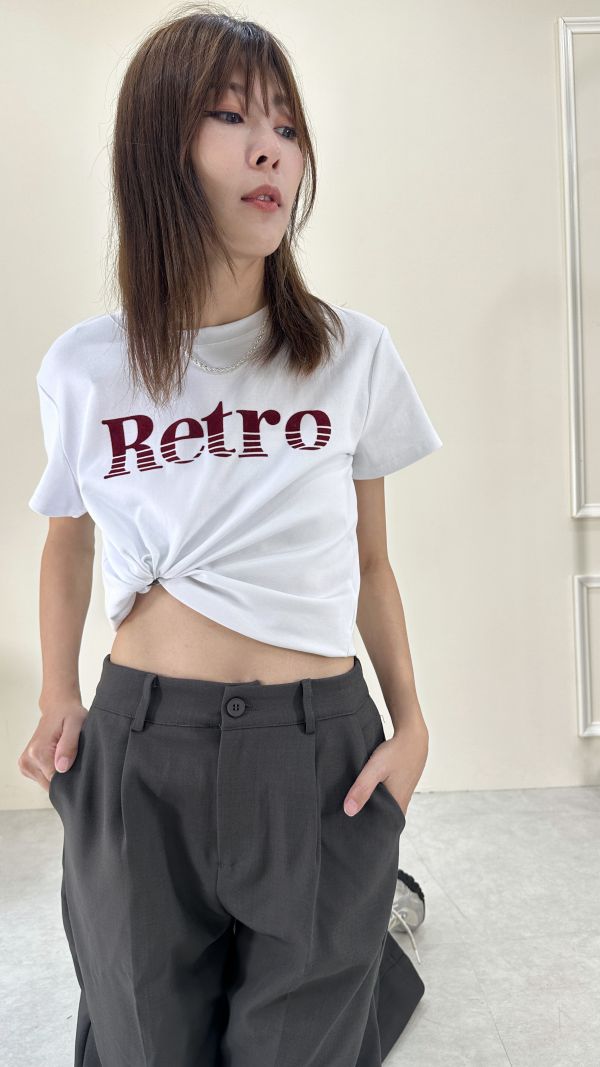 字母貼布Retro短T 白/灰 