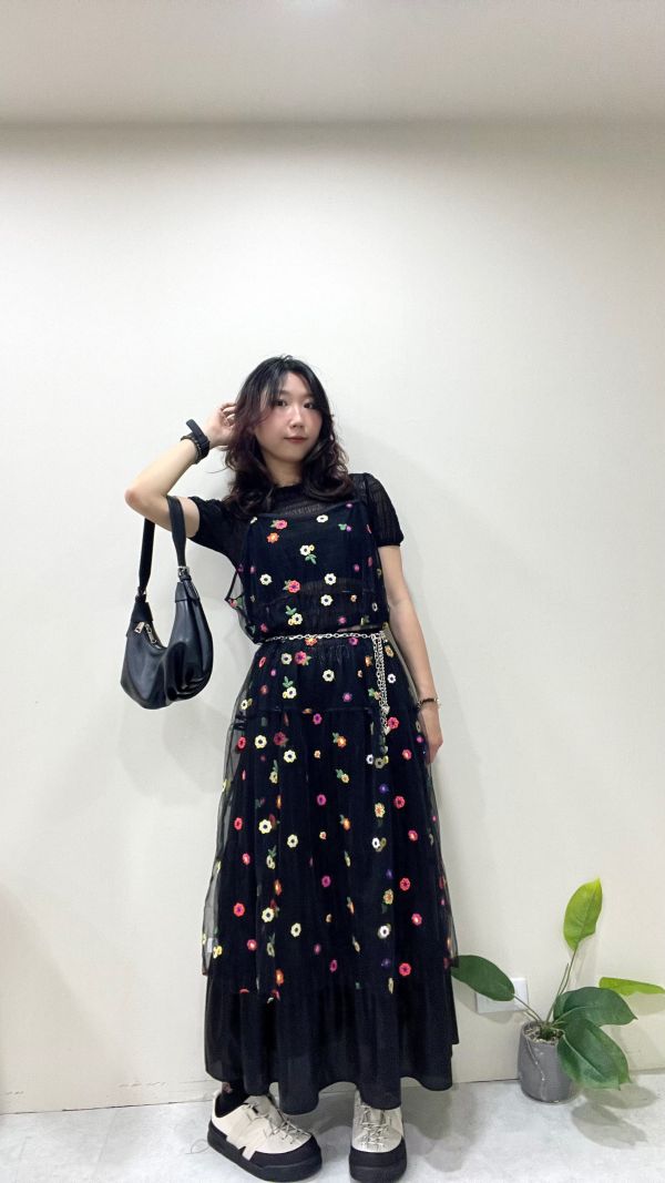 彩色小花網紗洋裝 