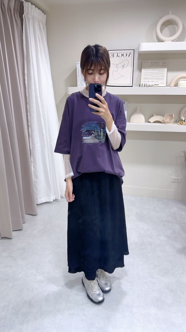 假跨寬救星半身裙 白 杏 黑 