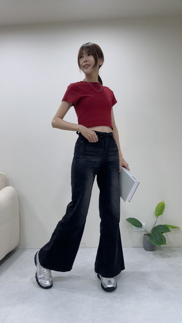 大腿友善彈力刷色喇叭褲(S~XL) 