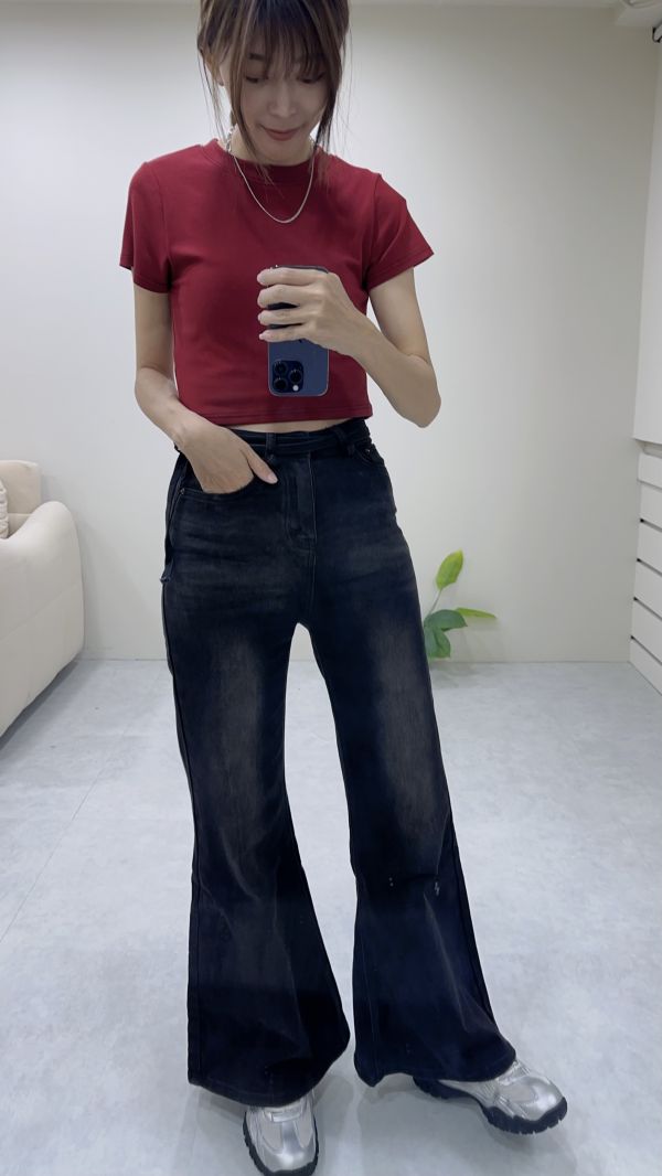 大腿友善彈力刷色喇叭褲(S~XL) 