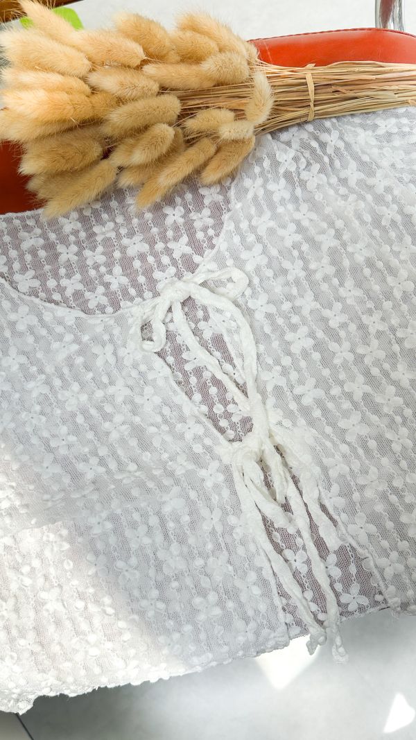 雙綁帶蕾絲罩衫 白 