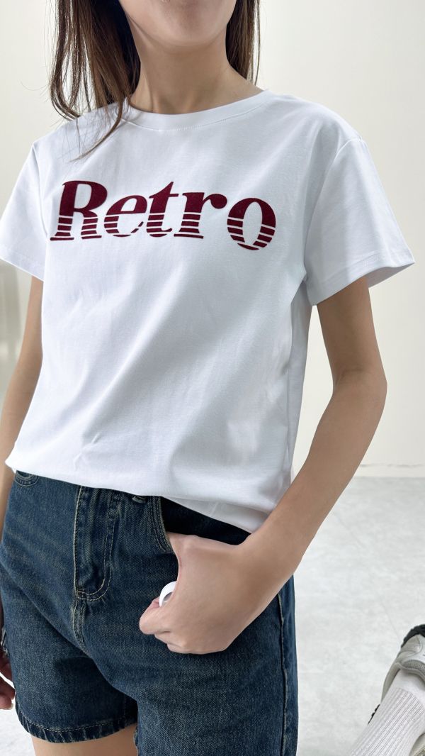字母貼布Retro短T 白/灰 