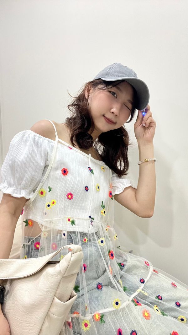彩色小花網紗洋裝 