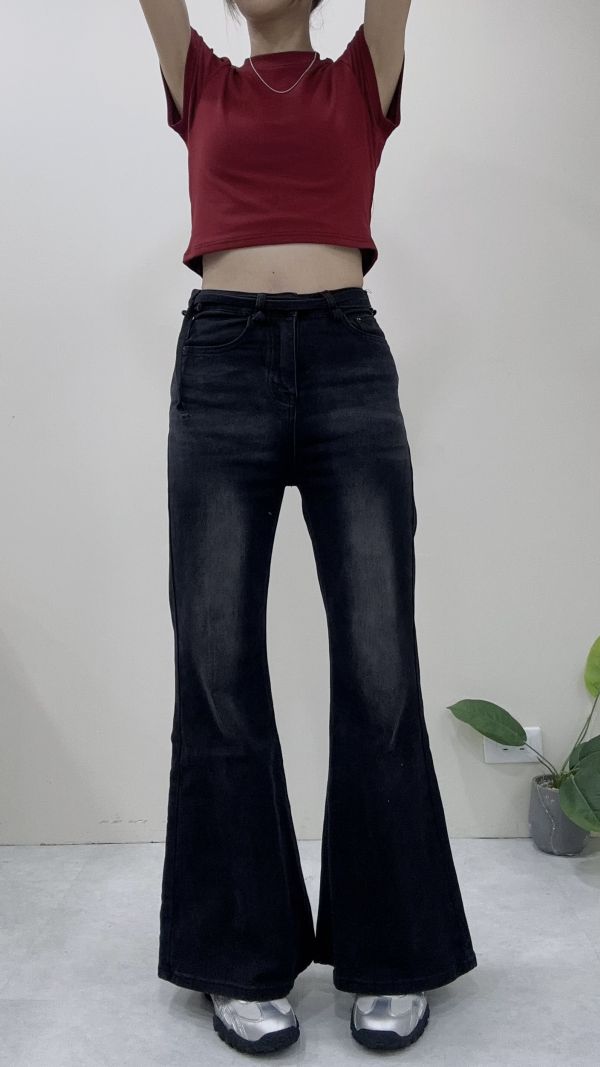 大腿友善彈力刷色喇叭褲(S~XL) 