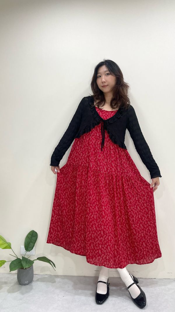 出遊約會花花洋裝 藍/紅/黑 
