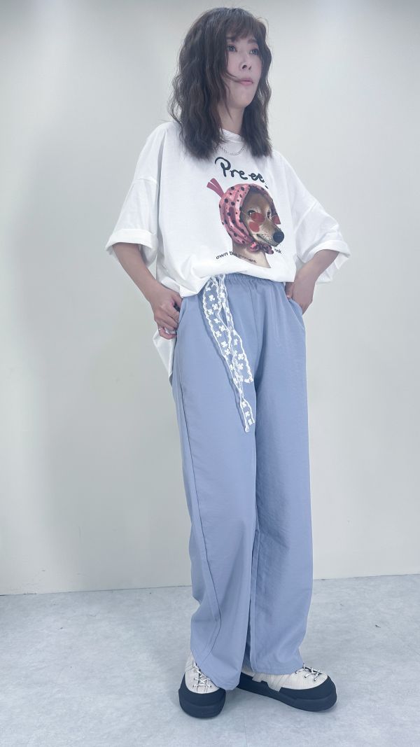 小隻女寬褲+蕾絲綁帶 （黑 藍） 