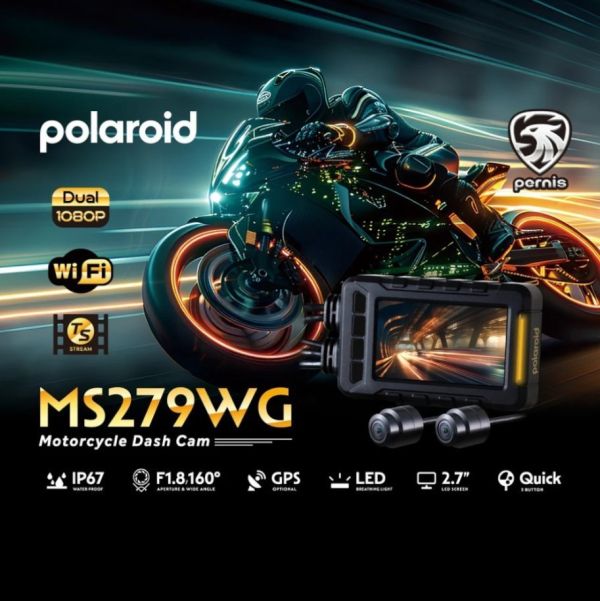 Polaroid MS279WG 機車行車記錄器 (小蜂鷹ms279wg) Polaroid MS279WG 機車行車記錄器
主機1080P 30fps、後鏡頭1080P 30fps
IP67全機防水
第五代影像線設計(2024 Q3 全新寶馬頭設計)
可不接中繼線與延長中繼線設計
2.7 吋 LCD 螢幕
160 度廣角鏡頭/ F1.8光圈
6G全玻璃鏡片+AR光學鍍膜
TS碼流、MP4錄影格式
採用超級電容
循環錄影
手動鎖檔鍵
GPS衛星定位
