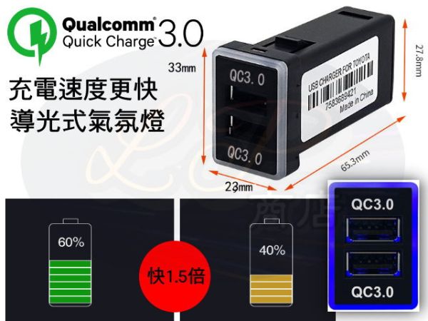 豐田TOYOTA預留孔/盲塞孔/雙QC3.0快充版/USB車充 
