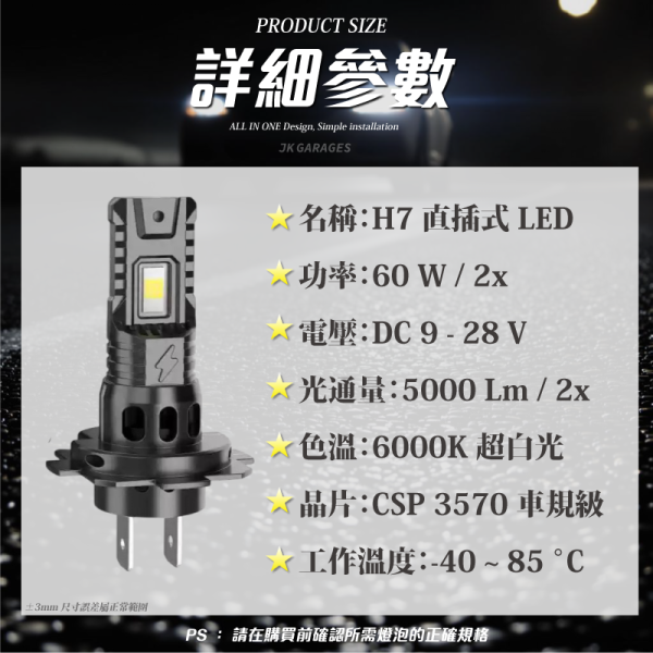 H7 LED直插式大燈｜CSP3570晶片｜6000K超白光｜快速安裝解碼穩壓 H7 LED大燈, H7直插式燈泡, LED燈泡 H7, 6000K超白光, LED汽車大燈, 解碼穩壓LED, CANBUS無錯燈, CSP 3570晶片, 汽車燈泡升級, 快速安裝LED, 車用LED照明