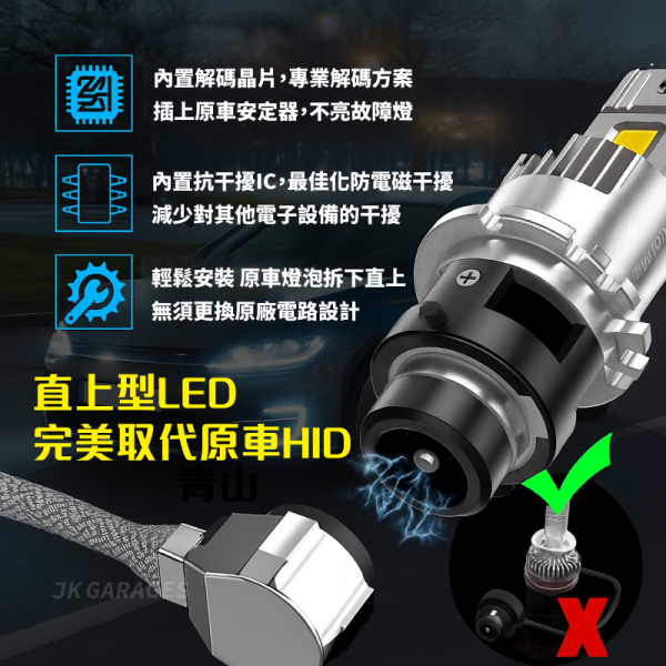 D2S D4S LED大燈｜HID改LED升級首選｜原車安定器直上不報錯不閃爍 D2S LED大燈,D4S LED大燈,HID改LED,原車安定器專用LED,不用改線的LED頭燈,HID大燈替代方案,HID改LED推薦,D系列LED燈泡安裝教學,CSP LED晶片燈泡
,JKGARAGES 車燈