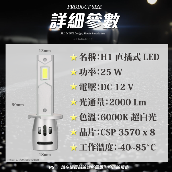 H1 LED直插式大燈｜CSP3570晶片｜6000K超白光｜快速安裝解碼穩壓 H1 LED大燈, H1直插式燈泡, 6000K超白光, LED汽車大燈, 解碼穩壓LED, CANBUS無錯燈, CSP 3570晶片, 汽車燈泡升級, 快速安裝LED, 車用LED照明,H1 LED