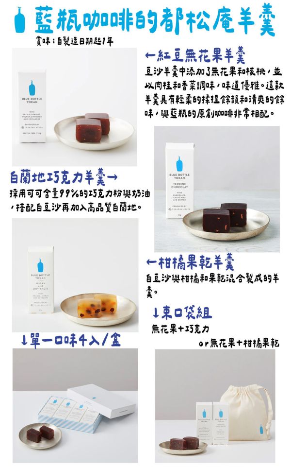 藍瓶咖啡－小型羊羹 紅豆無花果 巧克力羊羹 藍瓶咖啡,小型羊羹,紅豆無花果,巧克力羊羹,兔瑪星日本選物店